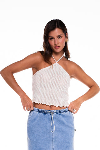 Polera Cane Crop Halter Lanilla Color Crudo Efesis