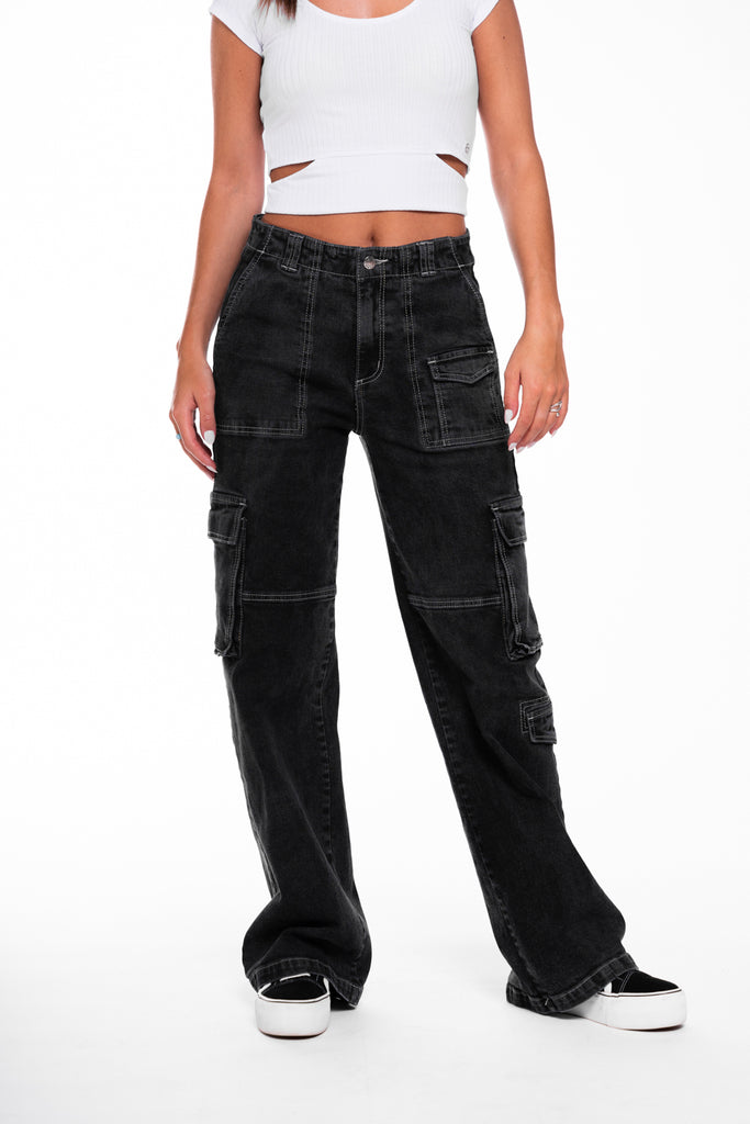 Jeans Spice Wide Cargo Multibolsillo Negro Efesis