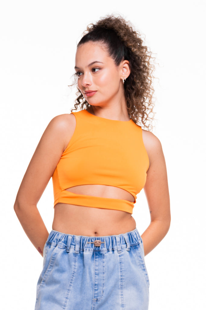 Polera Viena Crop Abertura Delantera Naranja Efesis