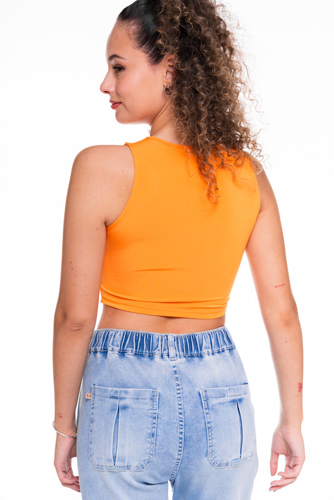 Polera Viena Crop Abertura Delantera Naranja Efesis