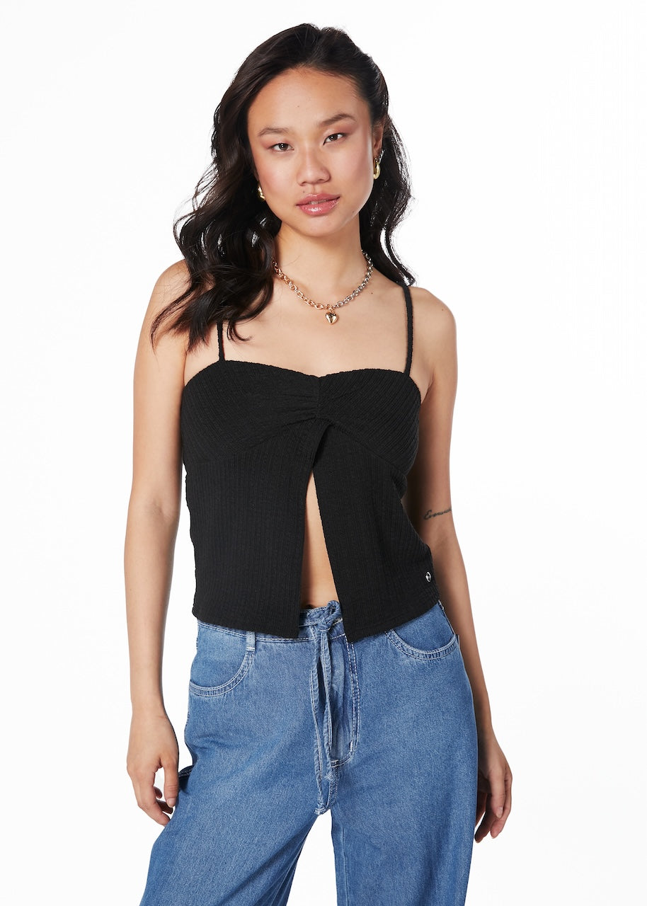 Polera Dimitry Crop Pabilos y Cruce Delantero Negro Efesis