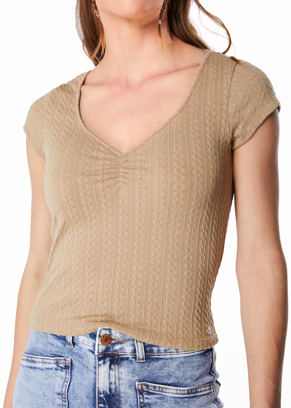 Polera Grazi Regular Recogido Escote Beige Efesis
