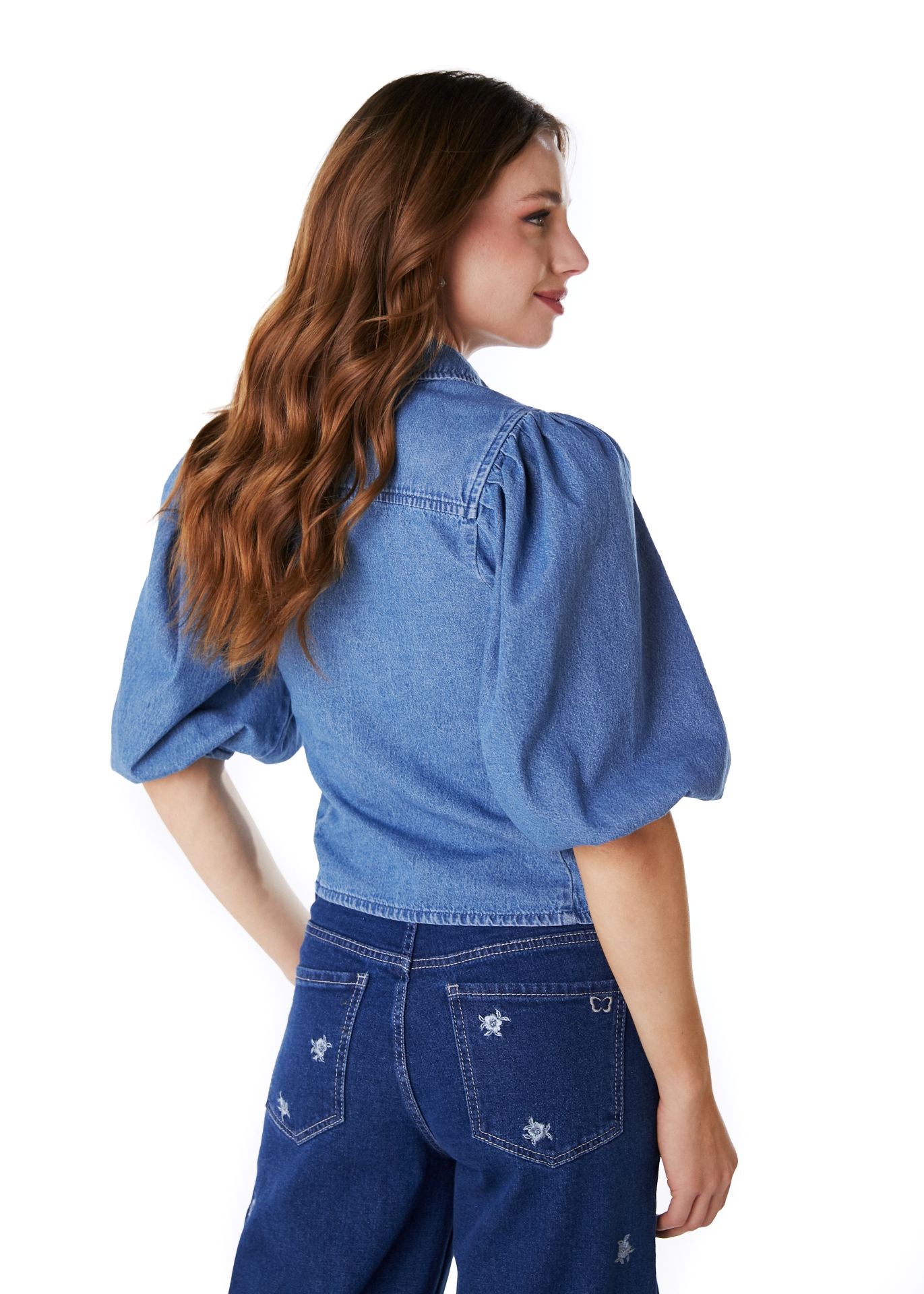 BLUSA KALEN REGULAR MANGA GLOBO AZUL EFESIS