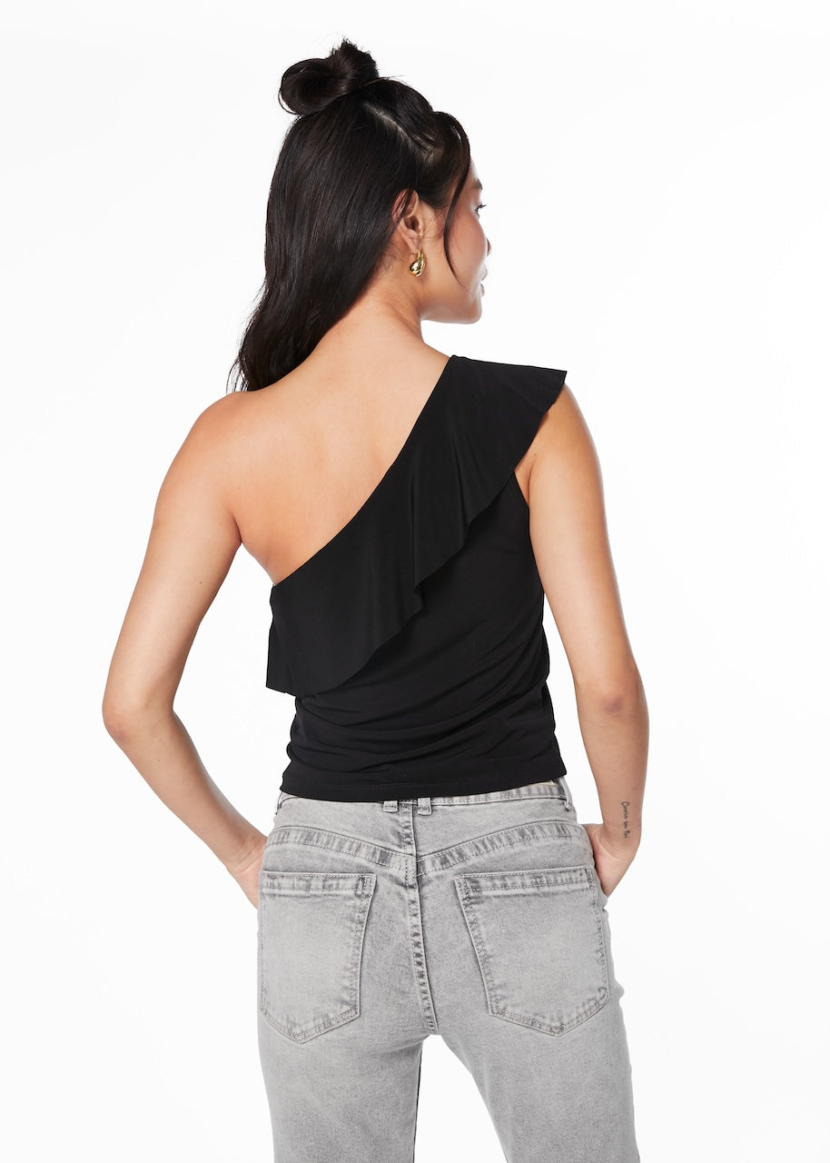 Polera Ses Regular Escote Asimétrico C/Vuelo Negro Efesis