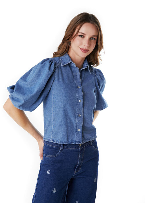 BLUSA KALEN REGULAR MANGA GLOBO AZUL EFESIS