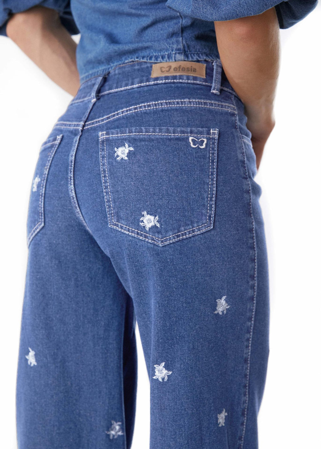 JEANS GAEL PALAZZO FLORES BORDADAS AZUL EFESIS