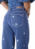 JEANS GAEL PALAZZO FLORES BORDADAS AZUL EFESIS