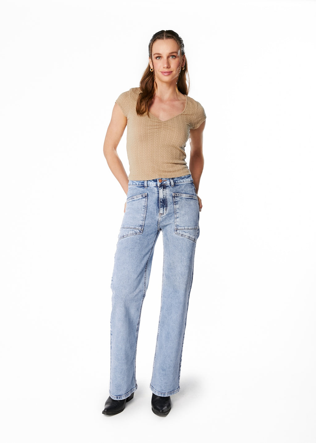 Polera Grazi Regular Recogido Escote Beige Efesis