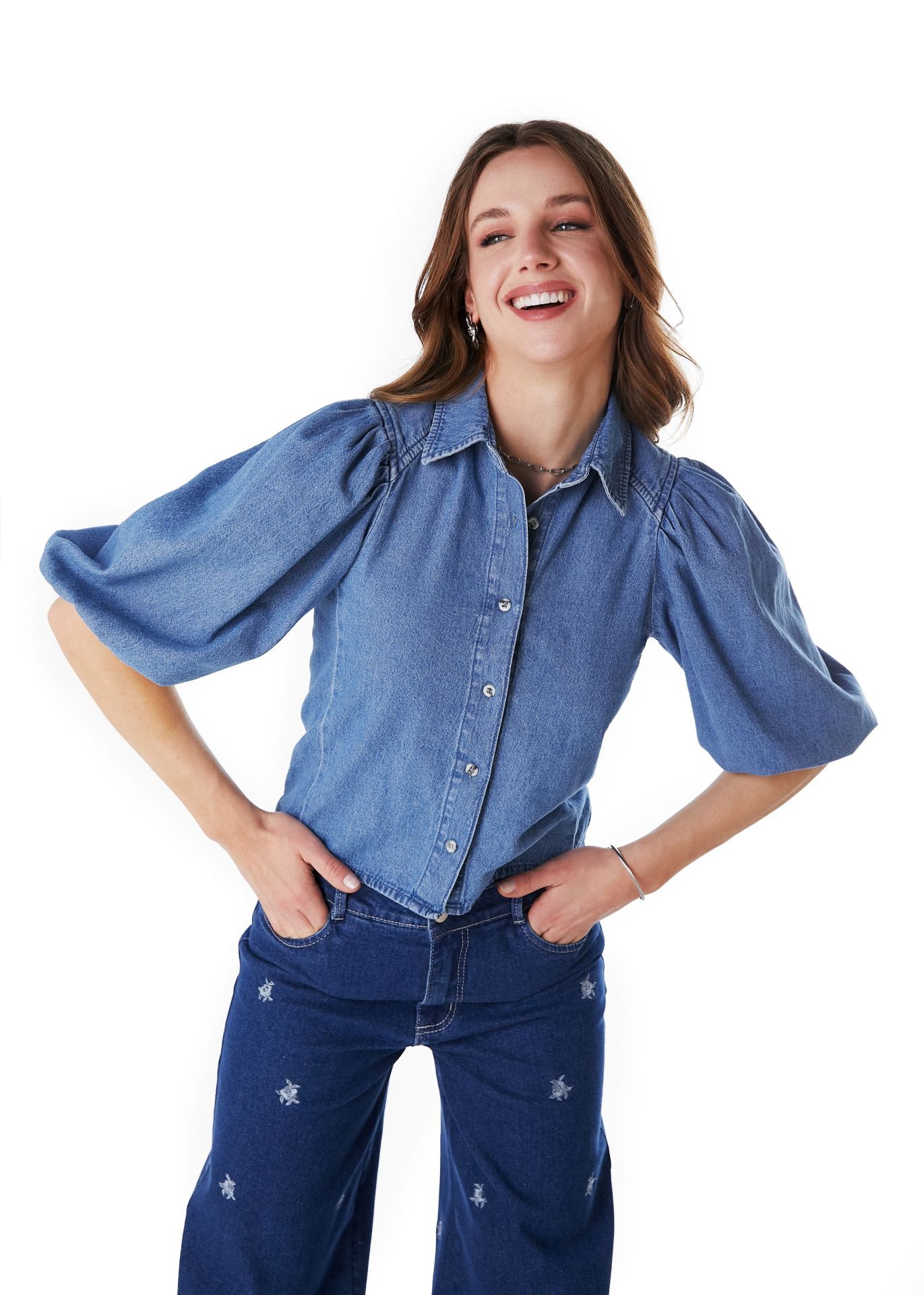 BLUSA KALEN REGULAR MANGA GLOBO AZUL EFESIS