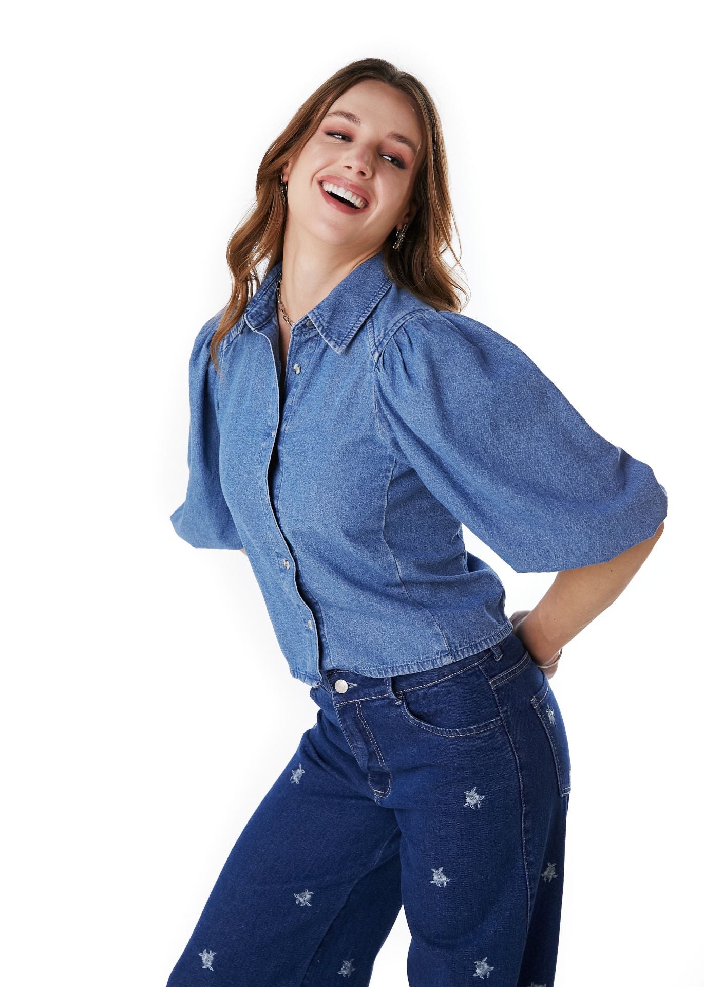 BLUSA KALEN REGULAR MANGA GLOBO AZUL EFESIS