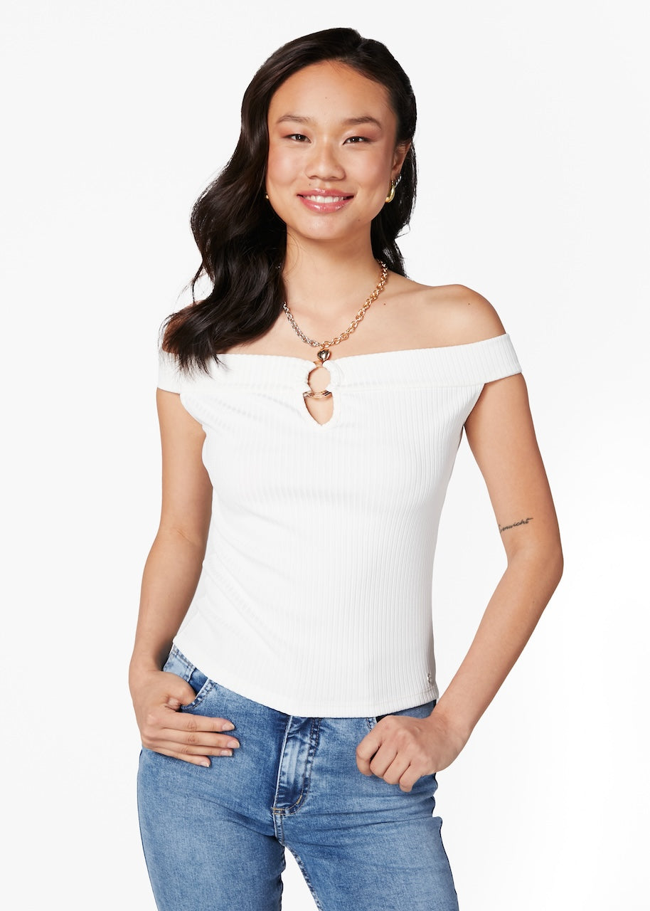 Polera Sora Regular Bardot C/Argolla Blanco Efesis