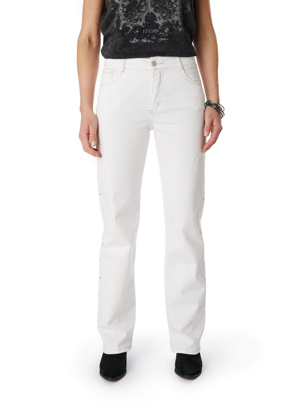 PANTALON RUBRUN RECTO TACHAS EN COSTADOS BLANCO EFESIS