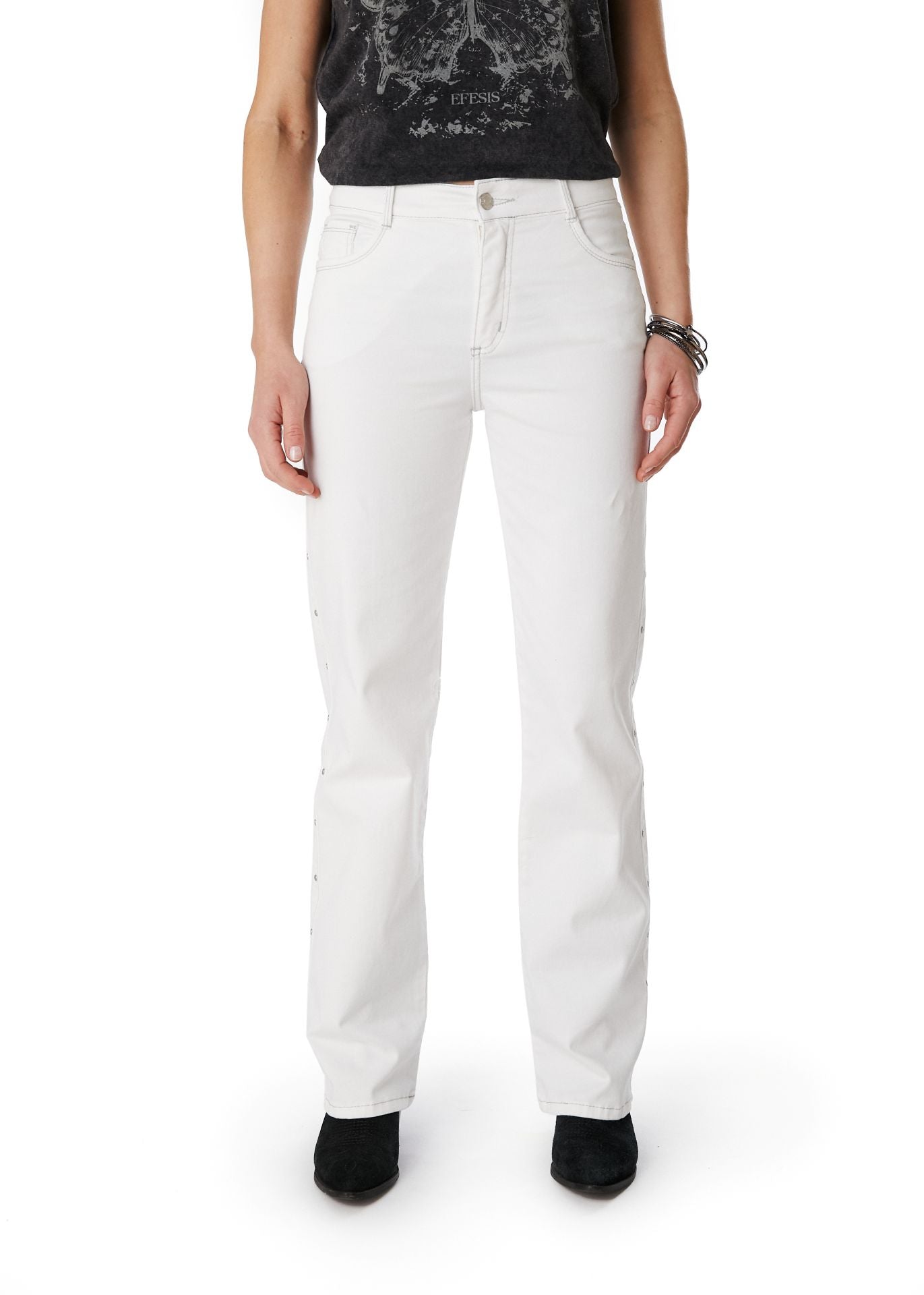 PANTALON RUBRUN RECTO TACHAS EN COSTADOS BLANCO EFESIS