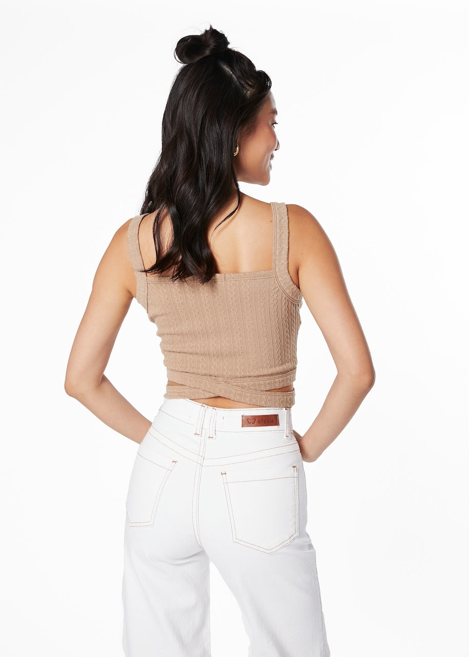 POLERA NAOKI CROP PABILOS CRUZADOS BEIGE