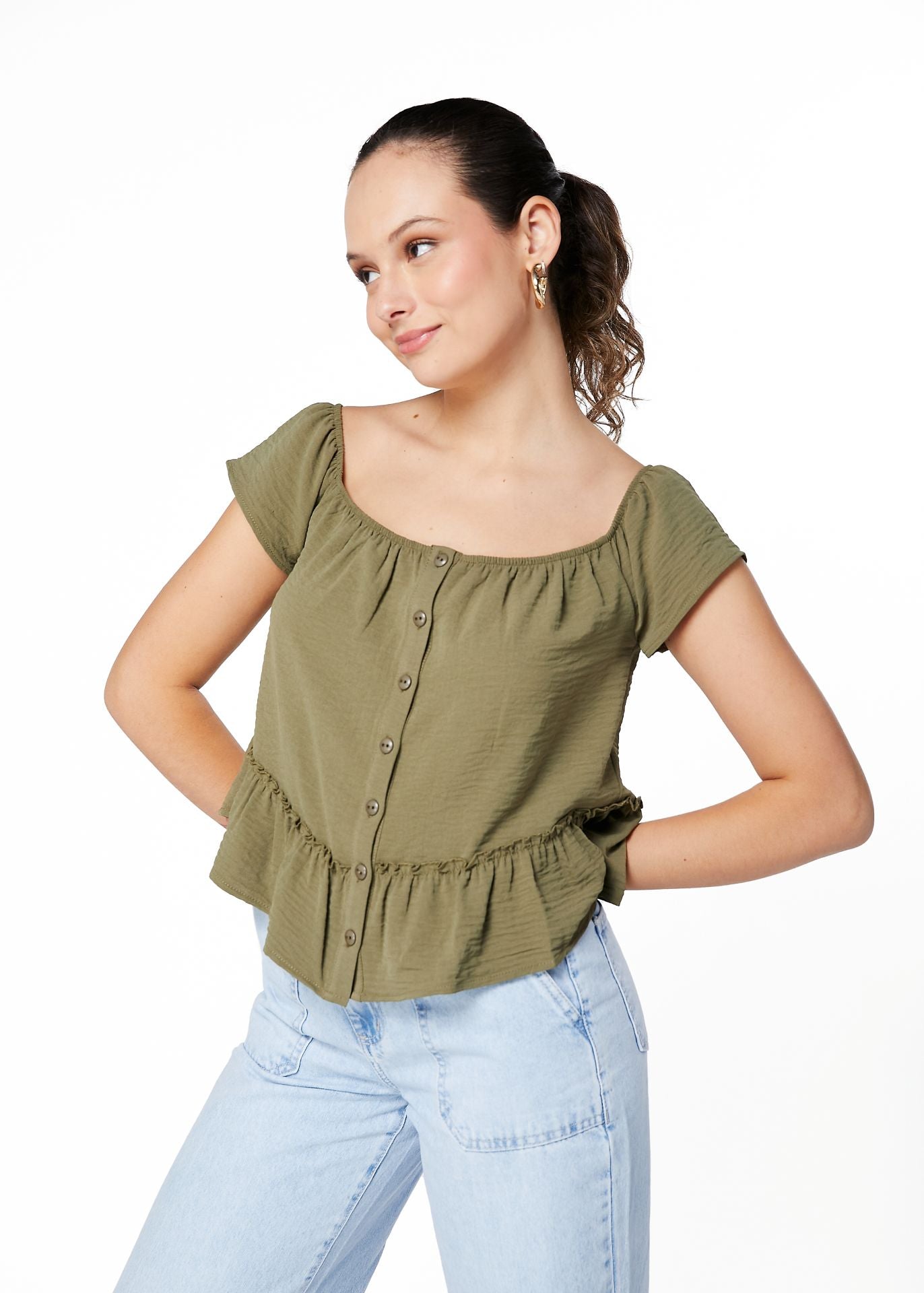BLUSA SAMAY REGULAR ESCOTE BARDOT NEGRO Y VERDE EFESIS