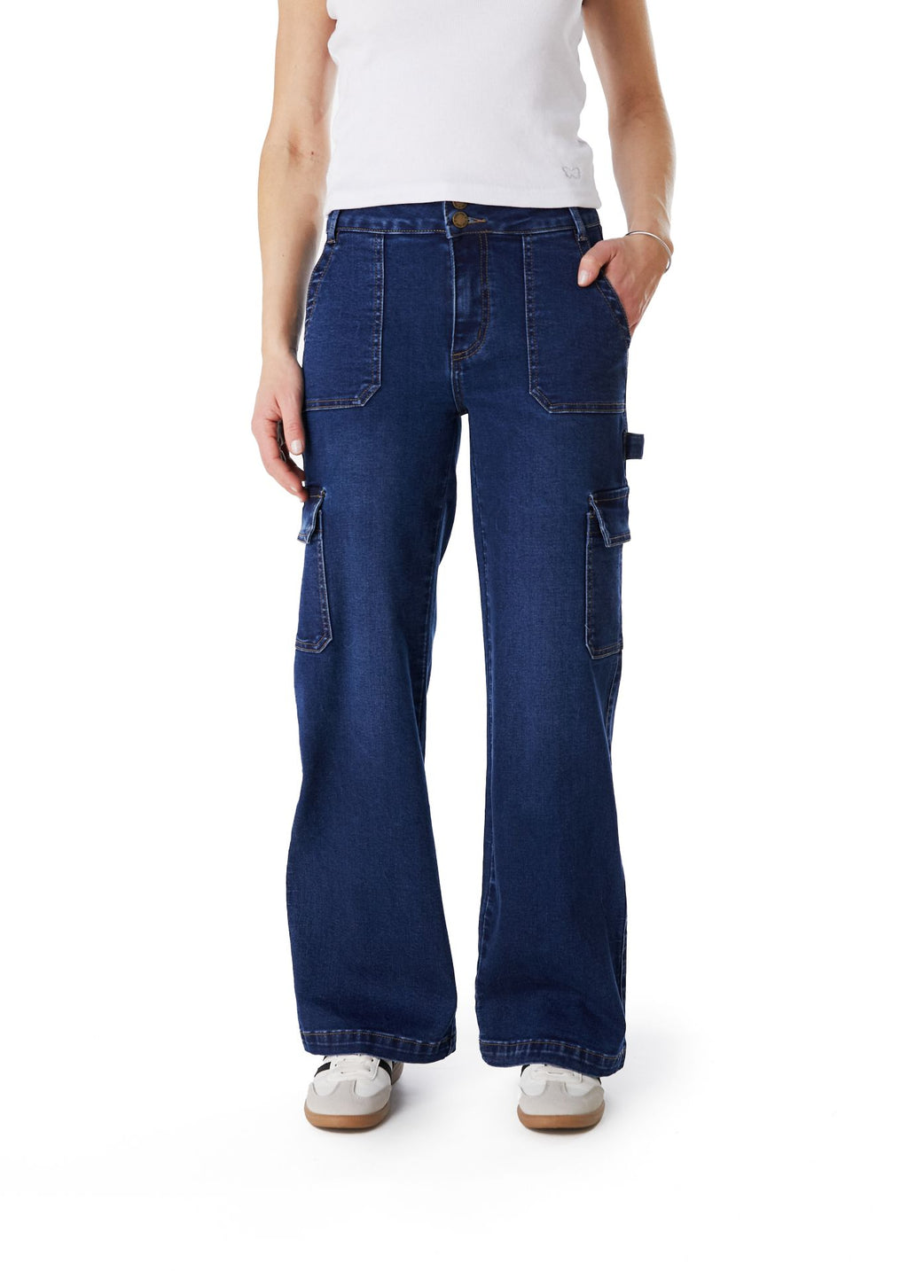 Jeans Naos Palazzo Cargo Azul Medio