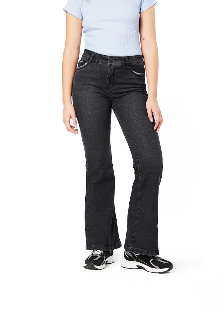 Jeans Goreti Flare Tiro Medio Negro Efesis