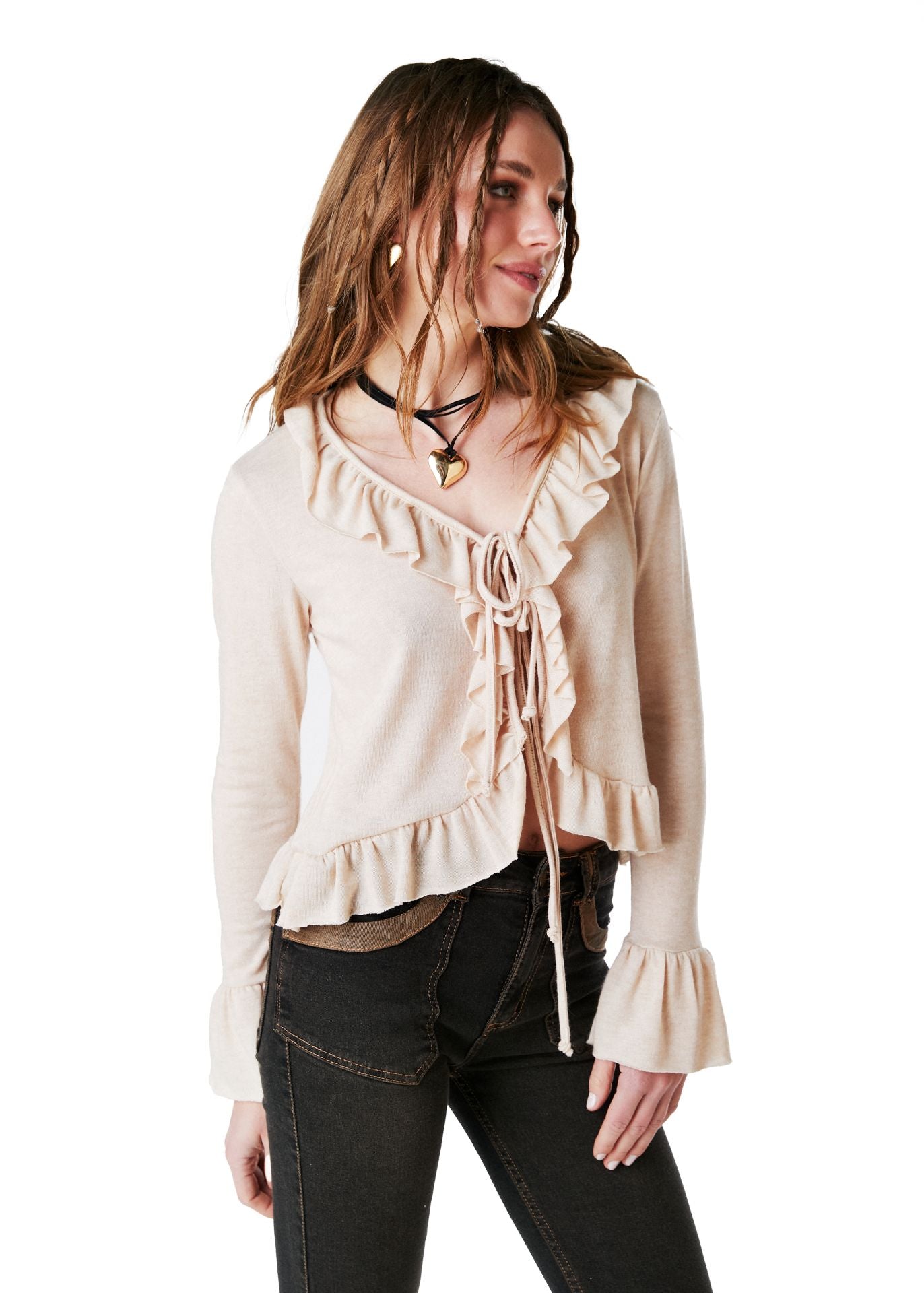 POLERA HANNA REGULAR TIPO BOLERO C/ VUELOS BEIGE EFESIS