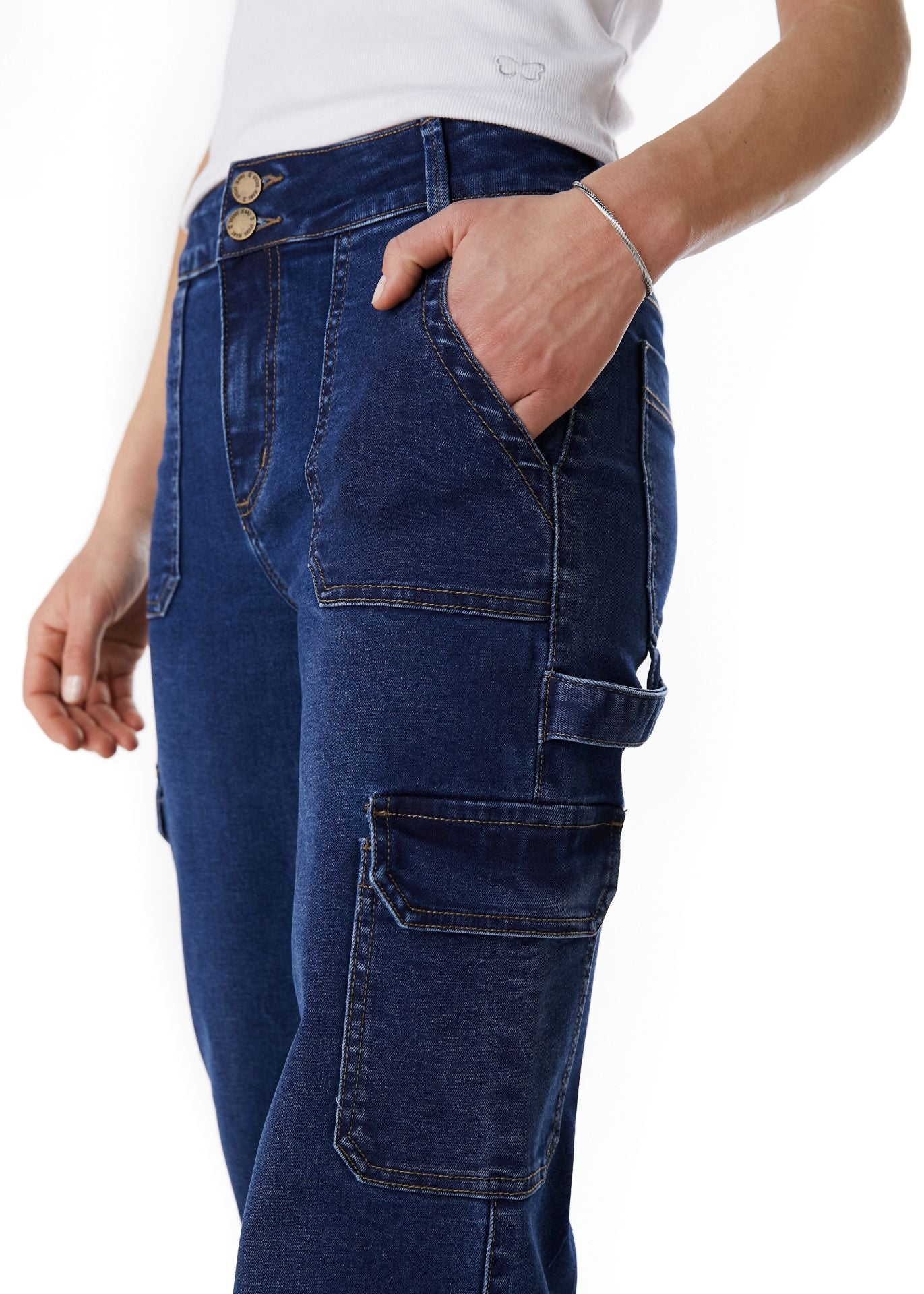 Jeans Naos Palazzo Cargo Azul Medio