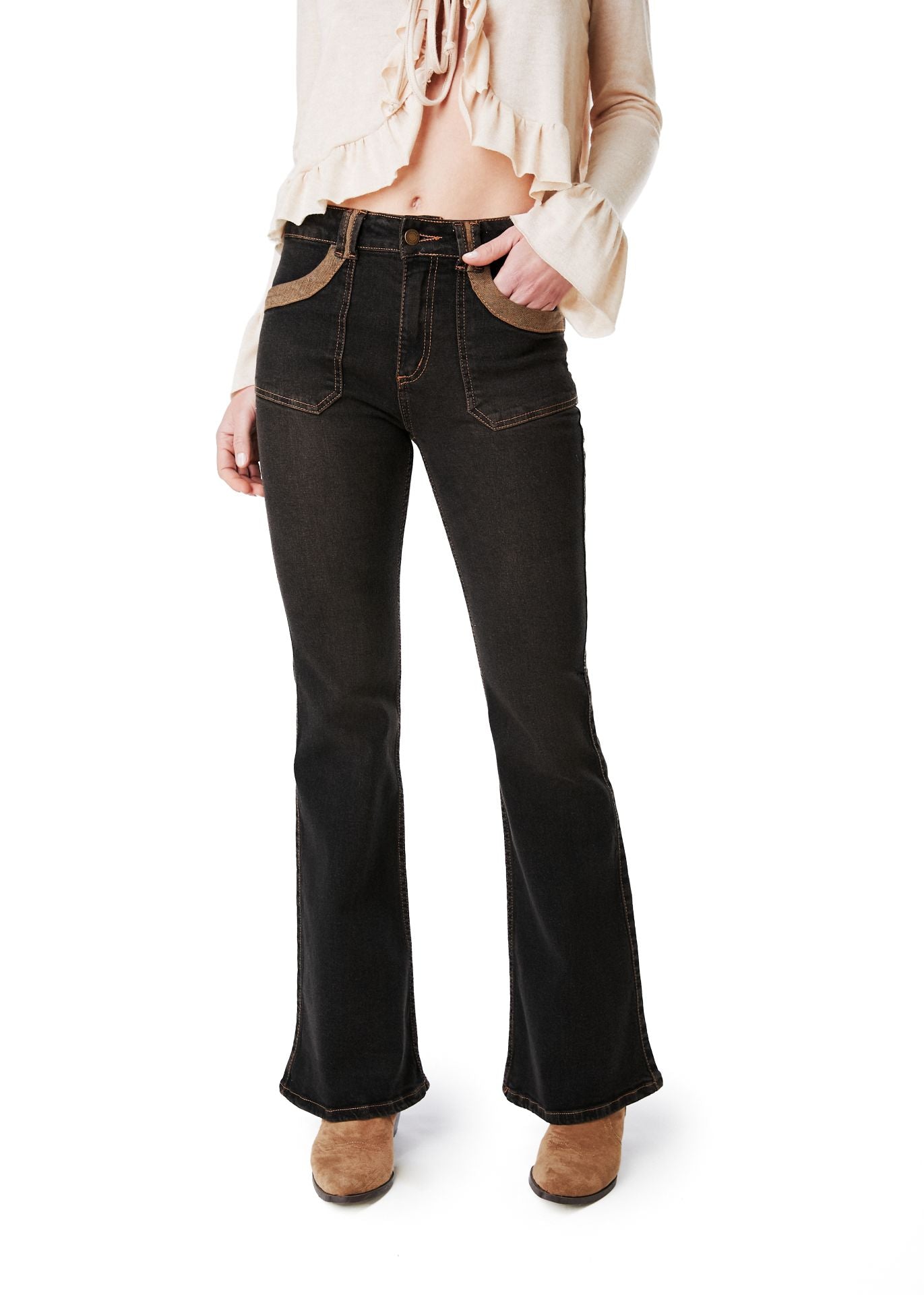 JEANS KORIN FLARE SOBRETEÑIDO NEGRO EFESIS