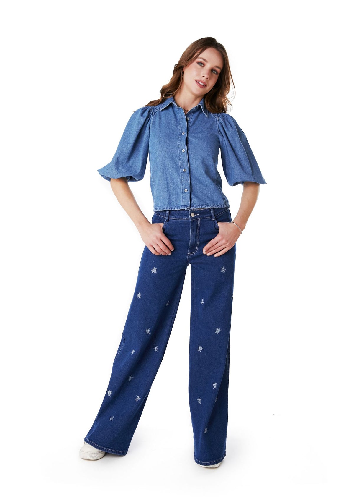 BLUSA KALEN REGULAR MANGA GLOBO AZUL EFESIS