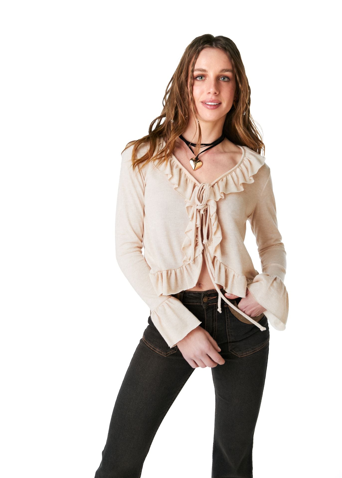 POLERA HANNA REGULAR TIPO BOLERO C/ VUELOS BEIGE EFESIS