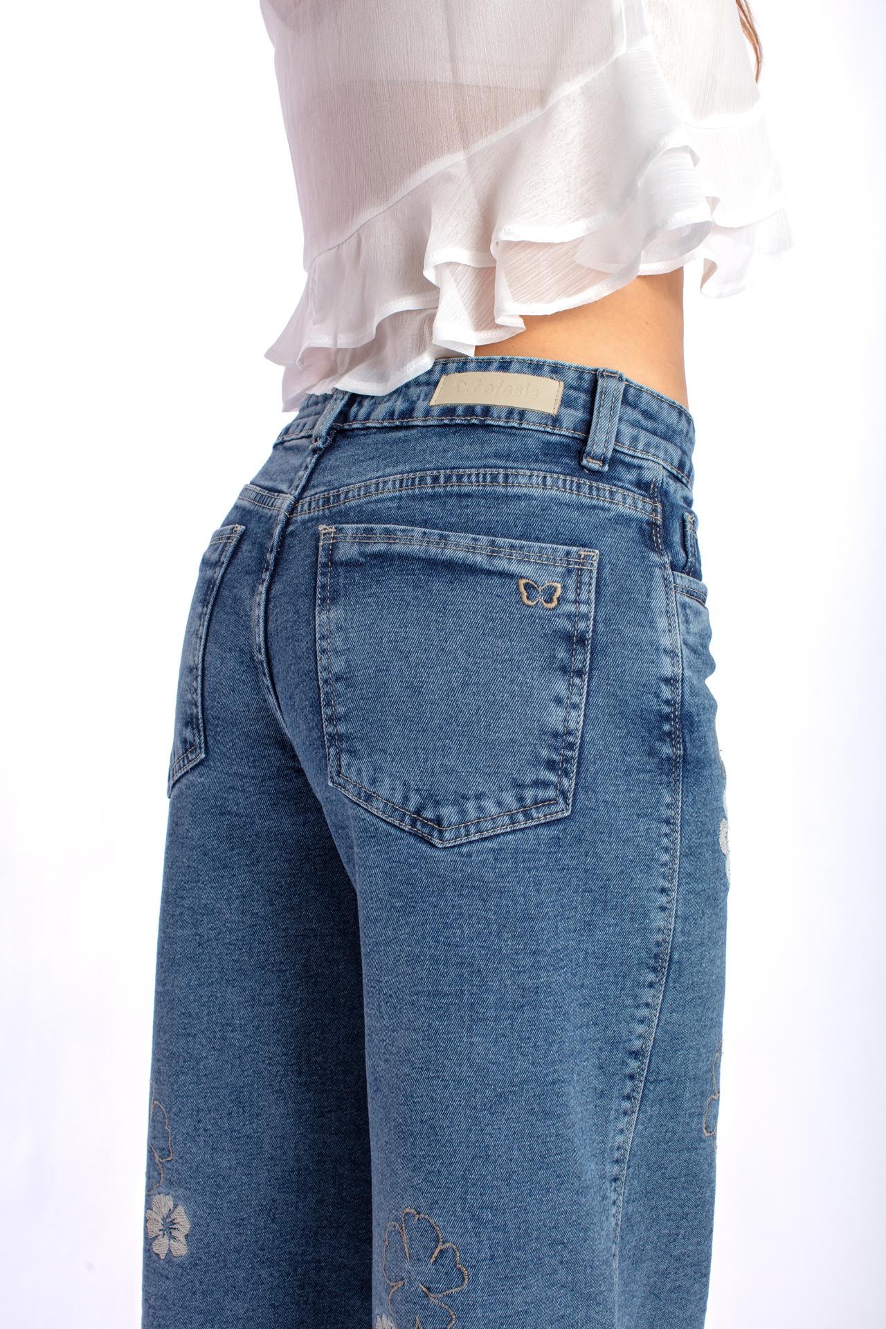 JEANS BERMELLÓN PALAZZO ESTAMPADO FLORES AZUL EFESIS