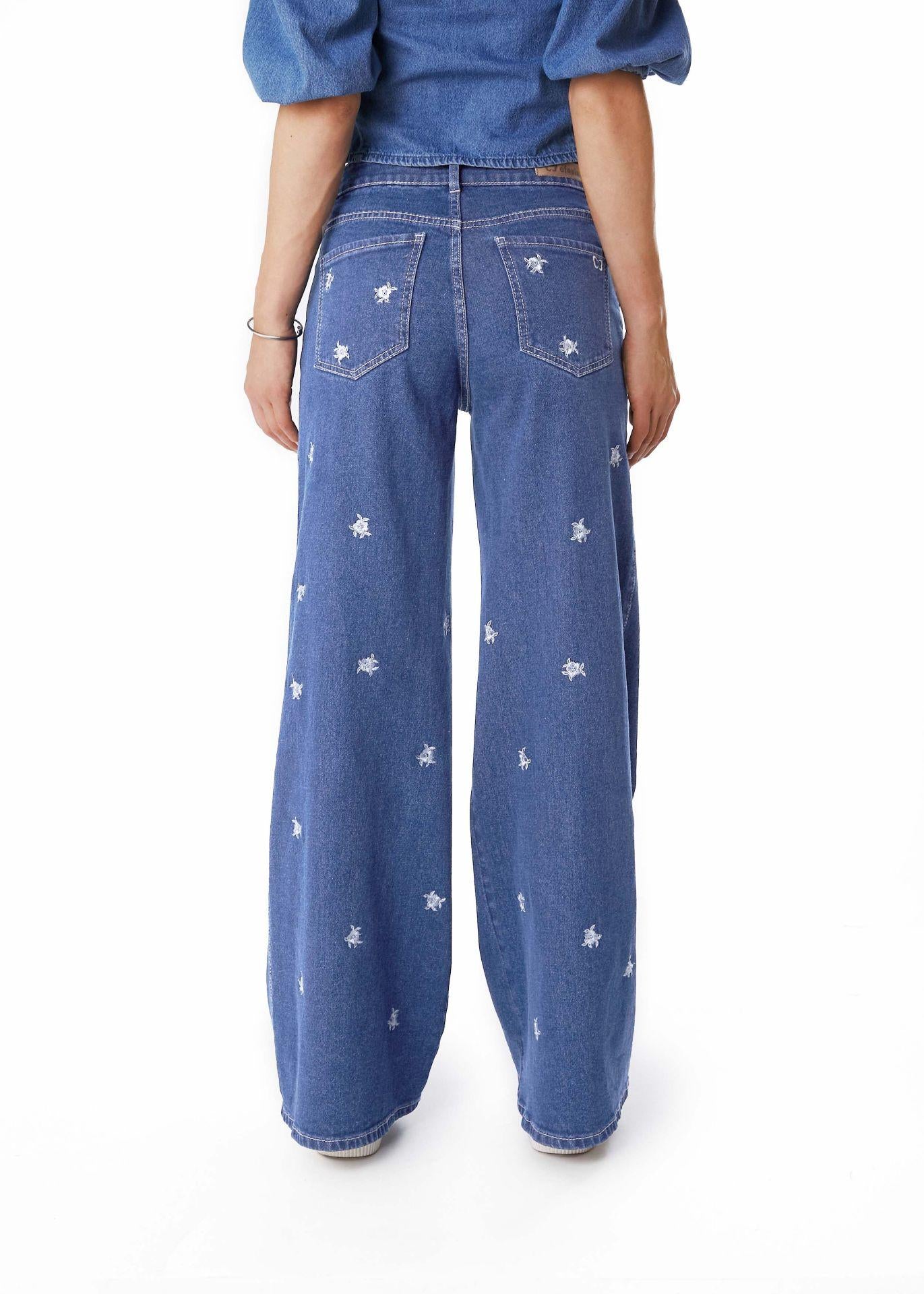 JEANS GAEL PALAZZO FLORES BORDADAS AZUL EFESIS