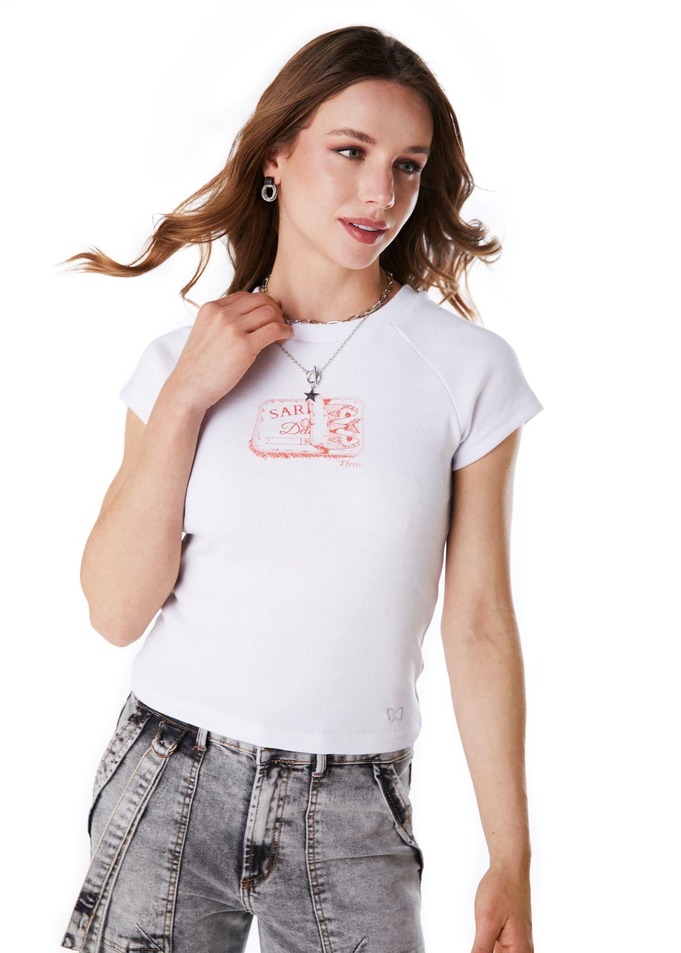 POLERA MILLER BABY TEE ESTAMPADA BLANCO EFESIS