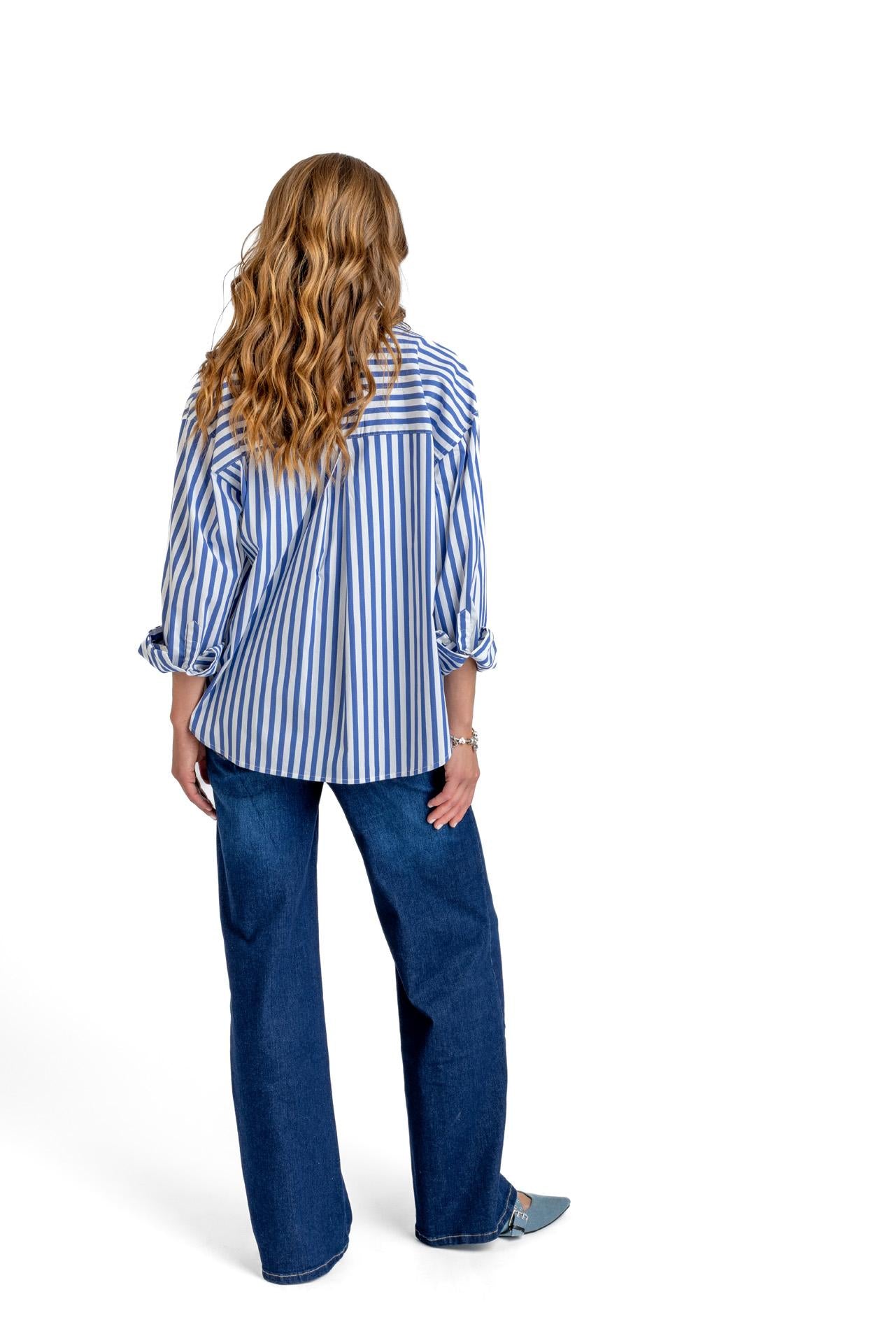 CAMISA STRIPE OVERSIZE LISTADA AZUL EFESIS