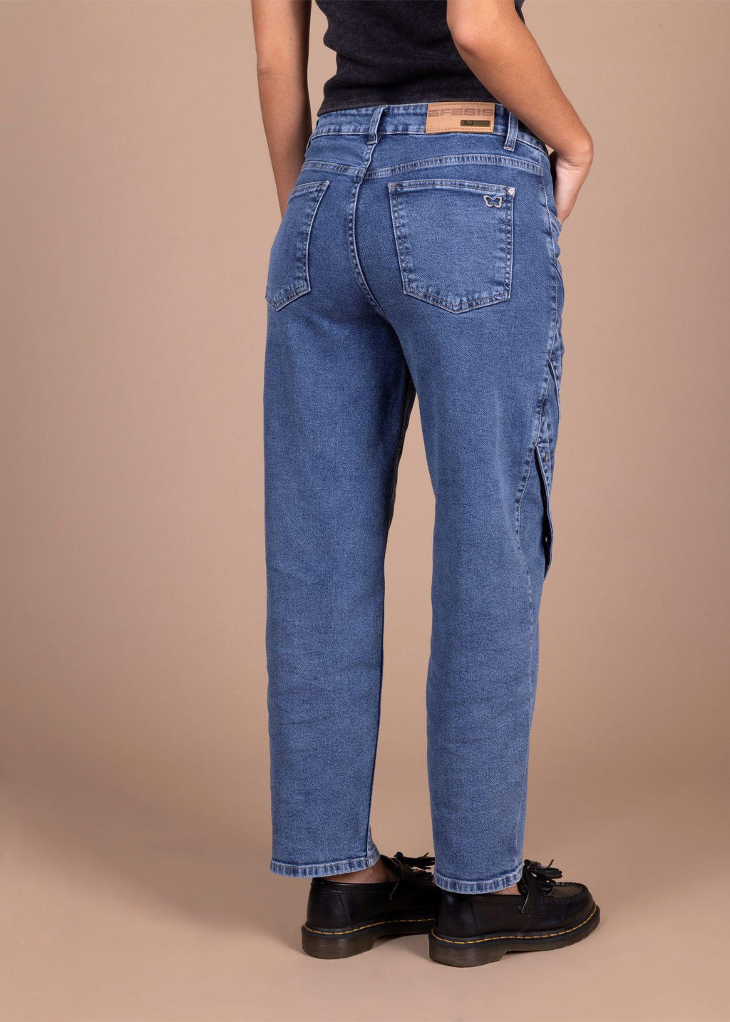 Jeans Rigel Balloon Alforza con Ojetillos Azul Efesis