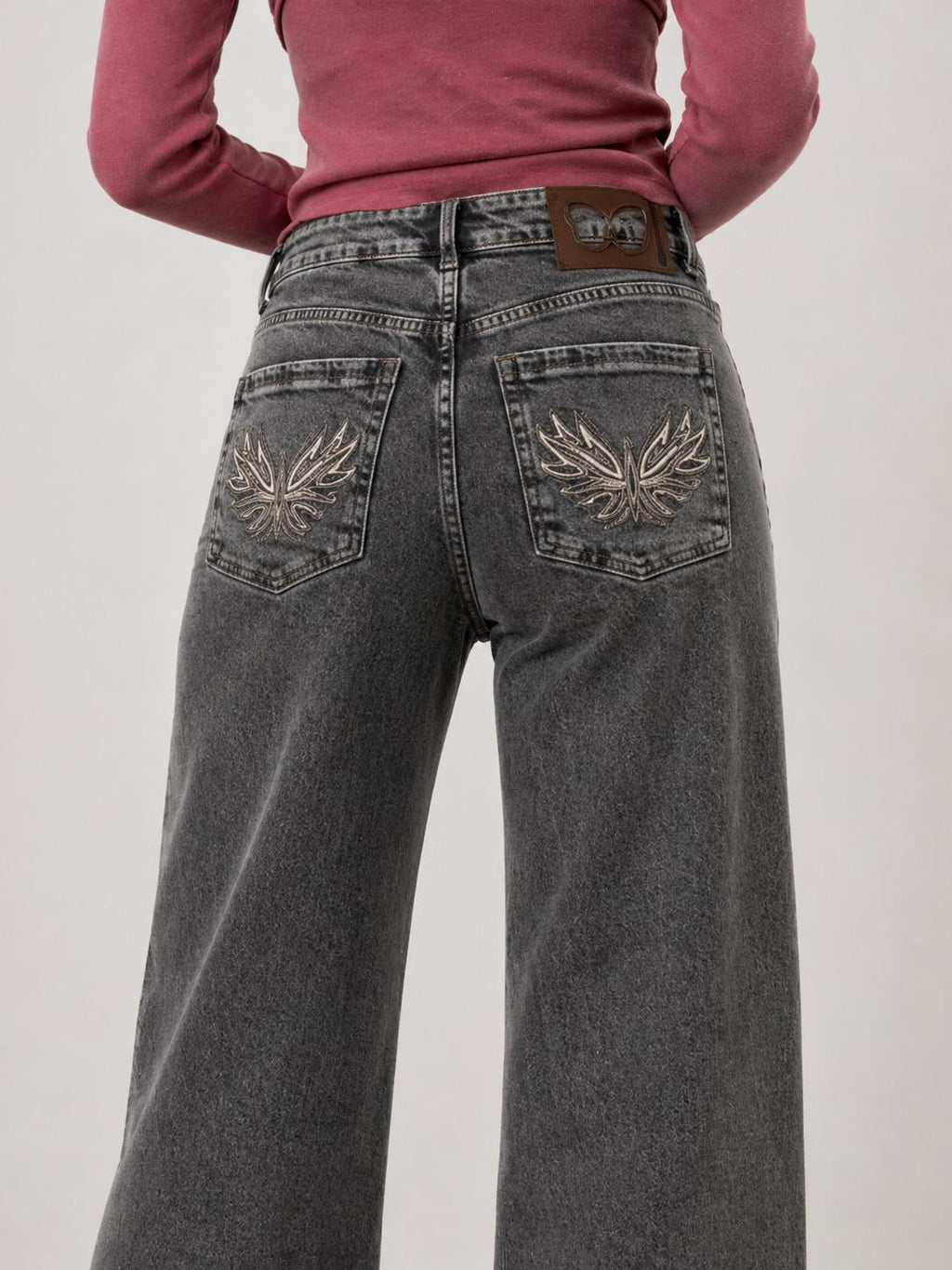 Jeans Angel Palazzo Bordado Alas Gris Efesis