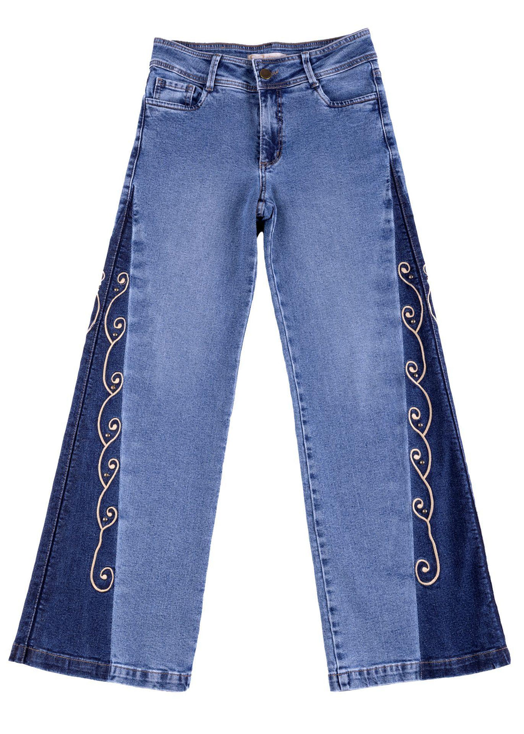 Jeans Virgo Palazzo Bordado y Tachas Azul Efesis