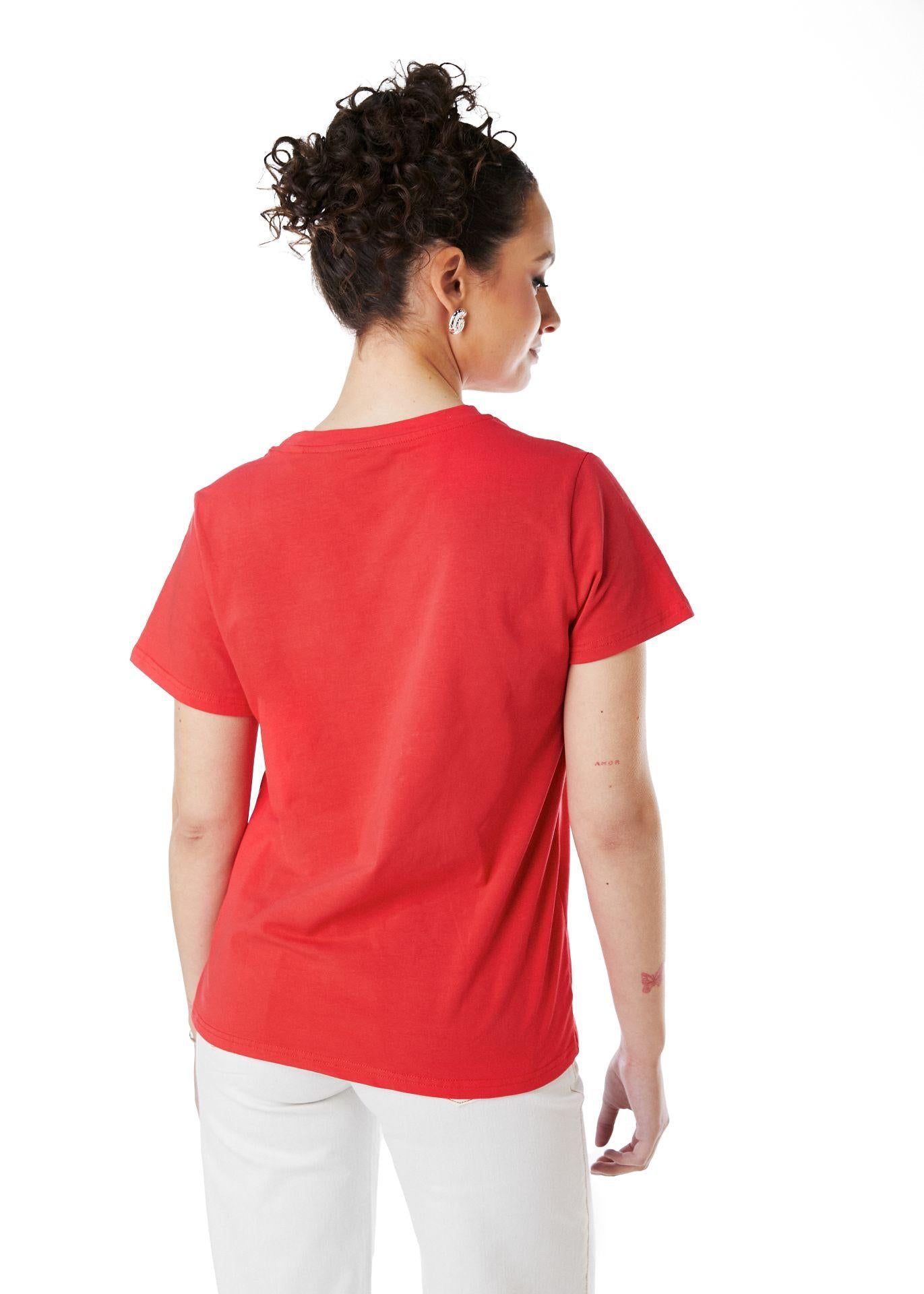 POLERA MILA REGULAR ESTAMPADO Y LENTEJUELAS ROJO EFESIS