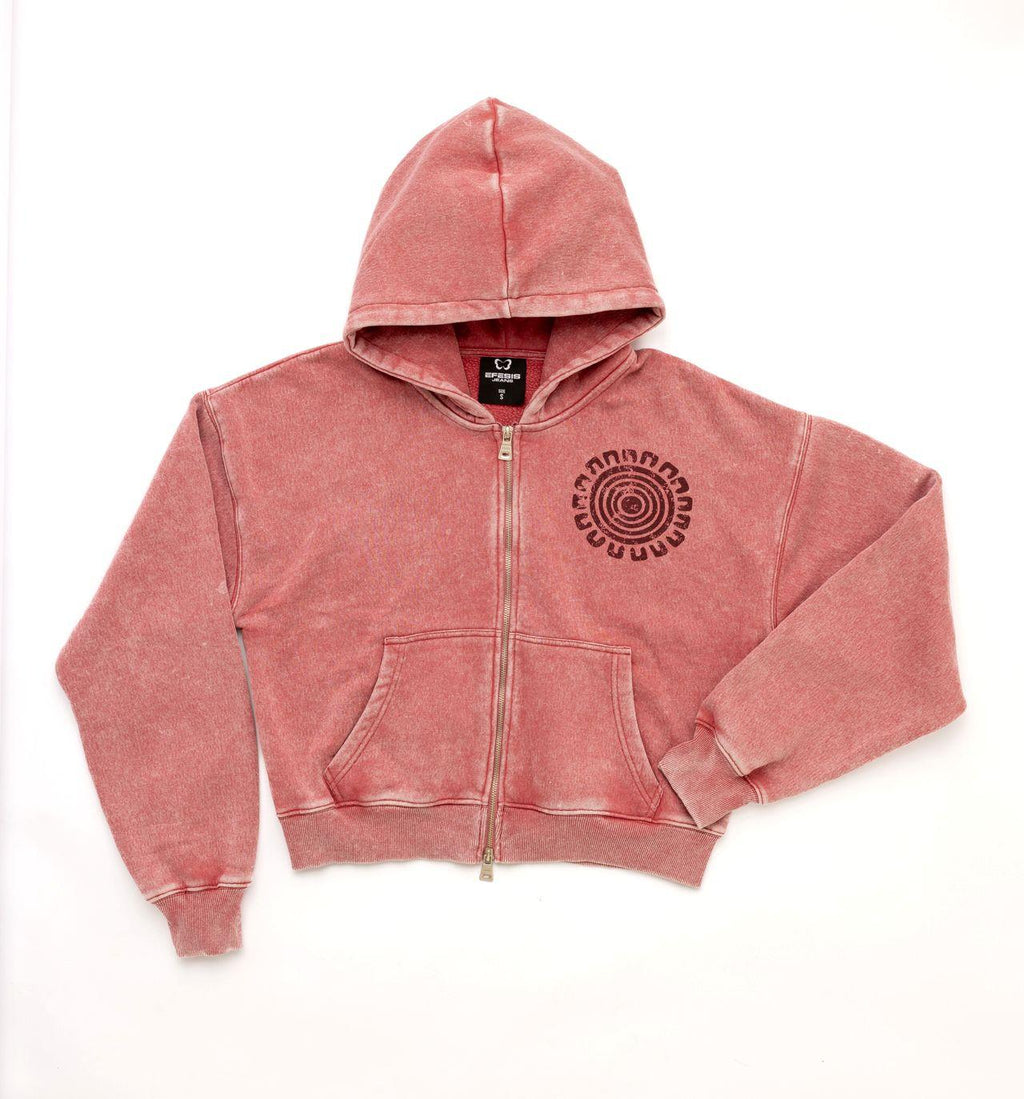 Poleron Ziper Oversize Gravillado y Estampado Burdeo Efesis