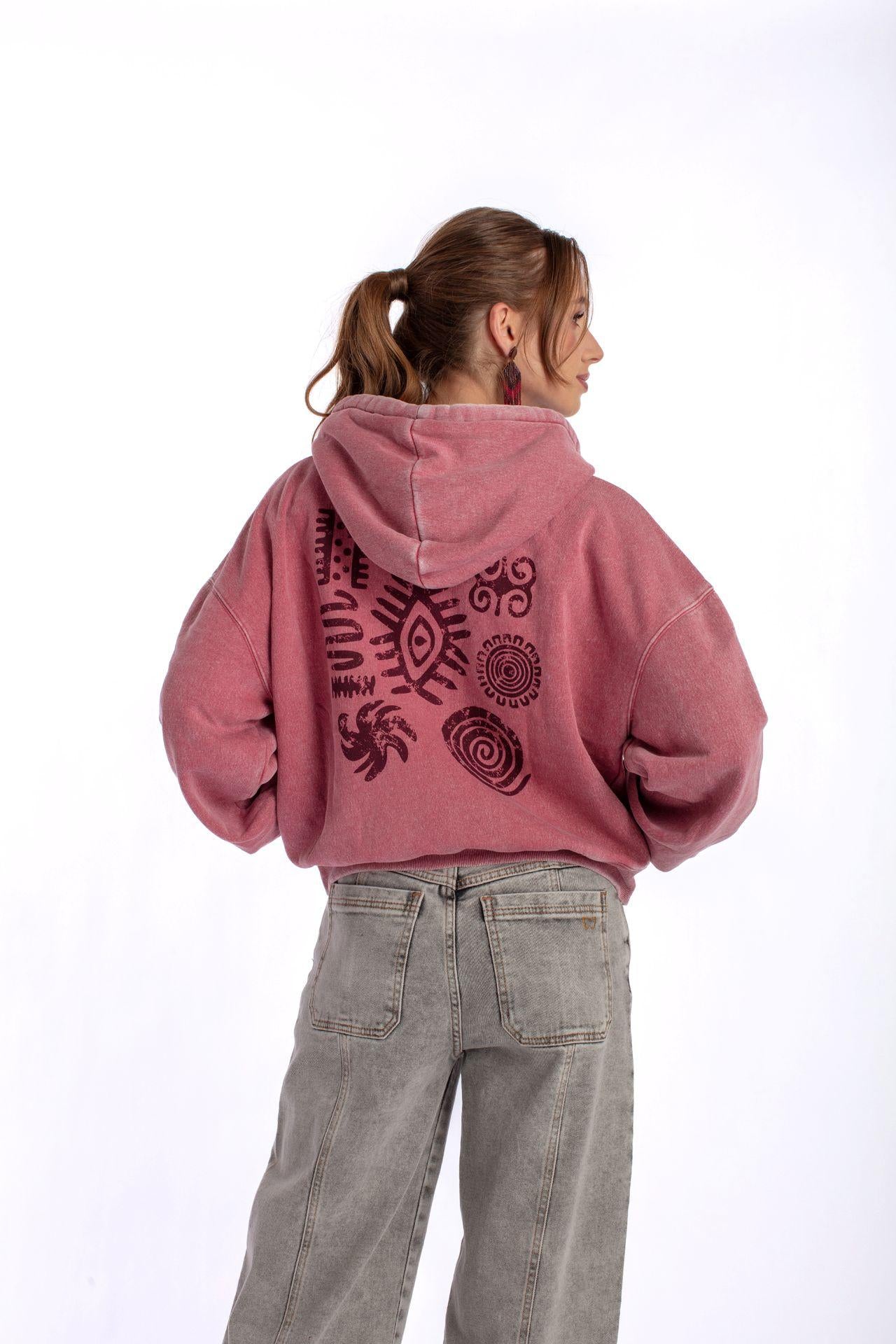 POLERON ZIPER OVERSIZE GRAVILLADO Y ESTAMPADO BURDEO EFESIS