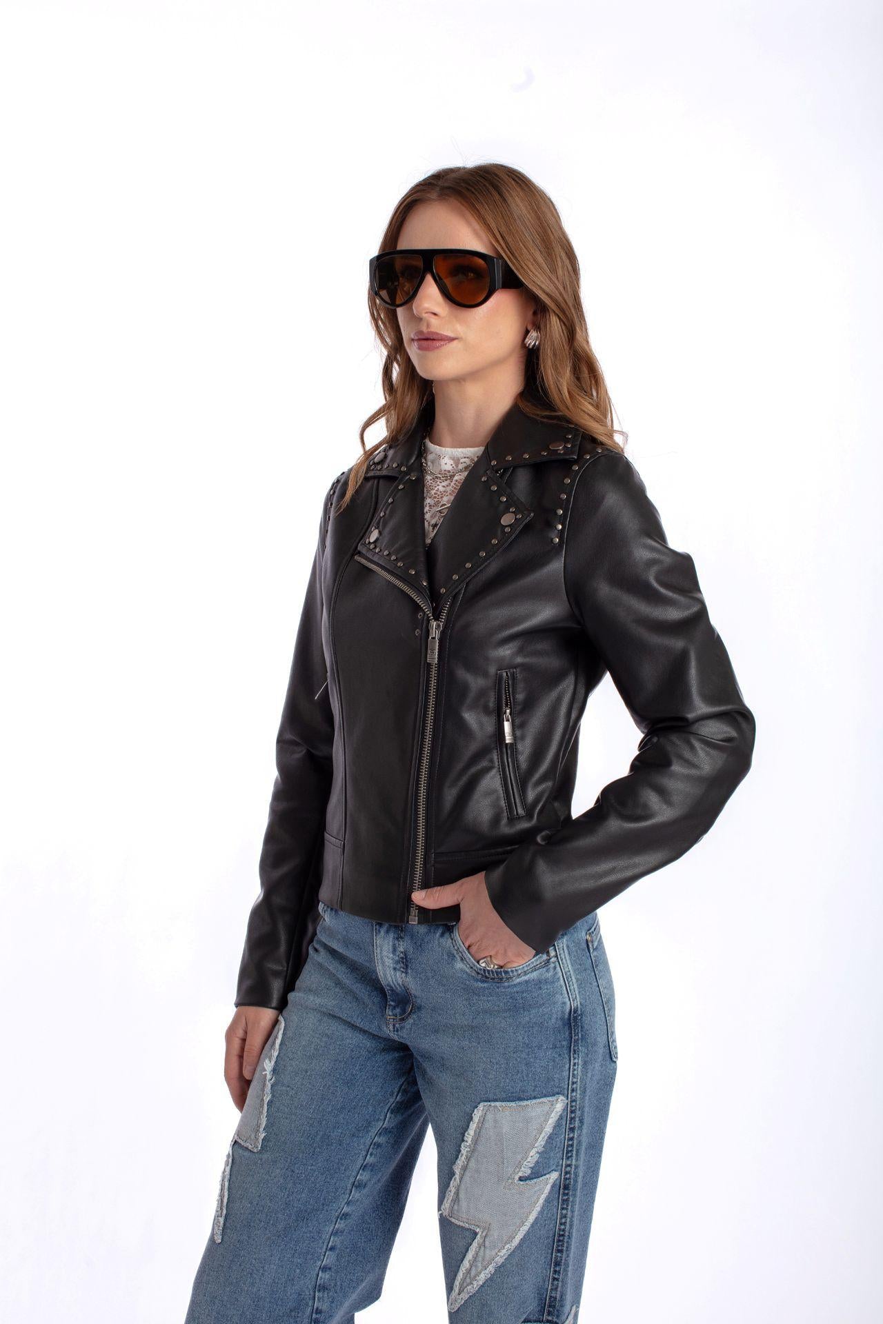 CHAQUETA ELIA BIKER PU TACHAS NEGRO EFESIS
