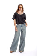 Jeans Deka Palazzo Bolsillo c/Tapetas Sobreteñido Azul Efesis