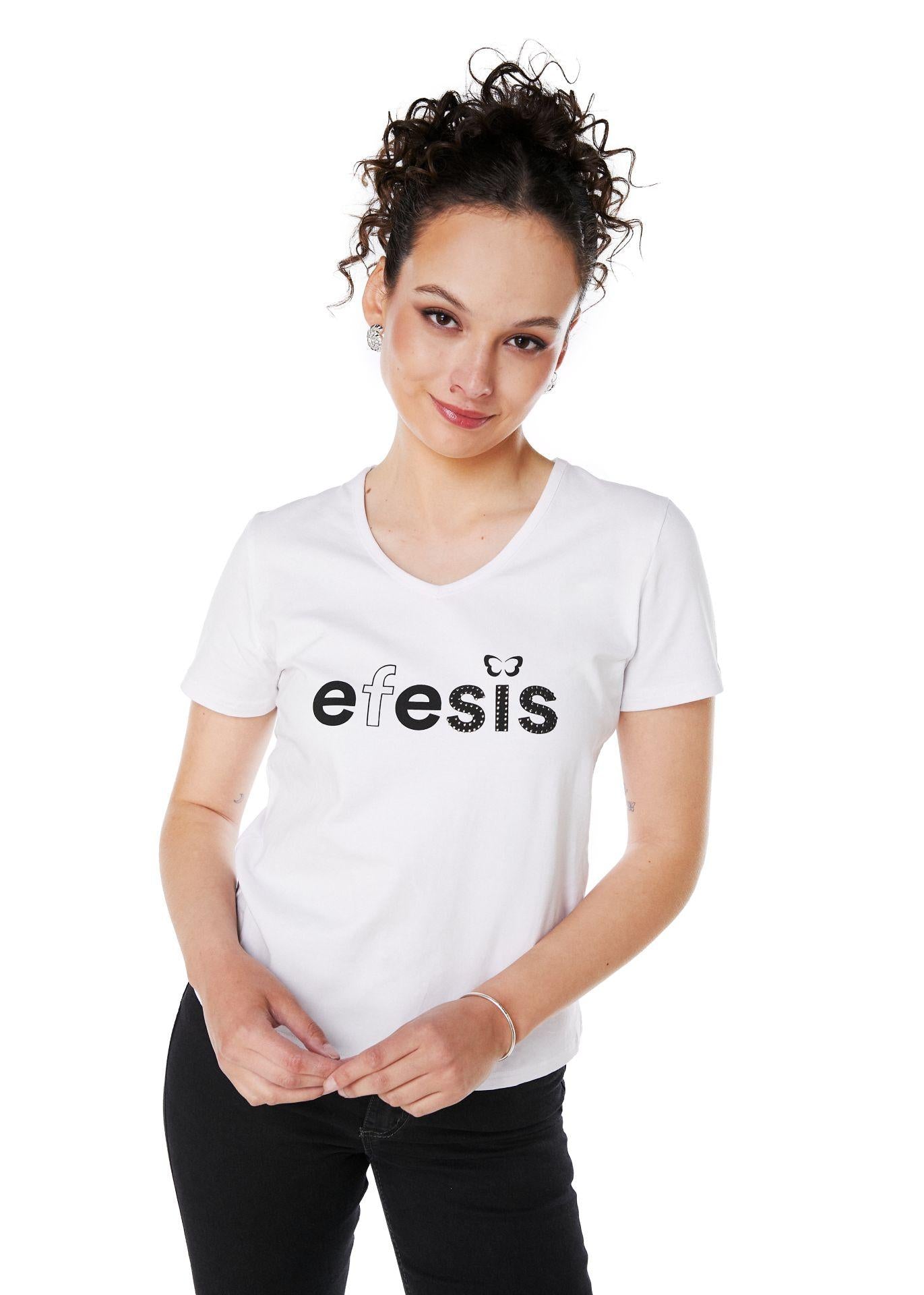 POLERA SARAI REGULAR ESTAMPADO Y TACHAS BLANCO EFESIS