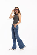 Jeans Wings Flare Bordado Alas Azul Medio Efesis