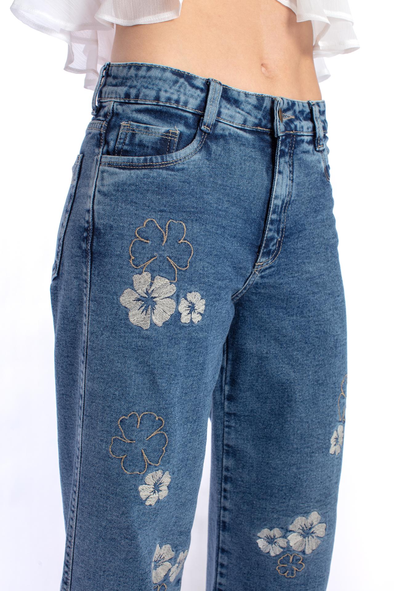 JEANS BERMELLÓN PALAZZO ESTAMPADO FLORES AZUL EFESIS
