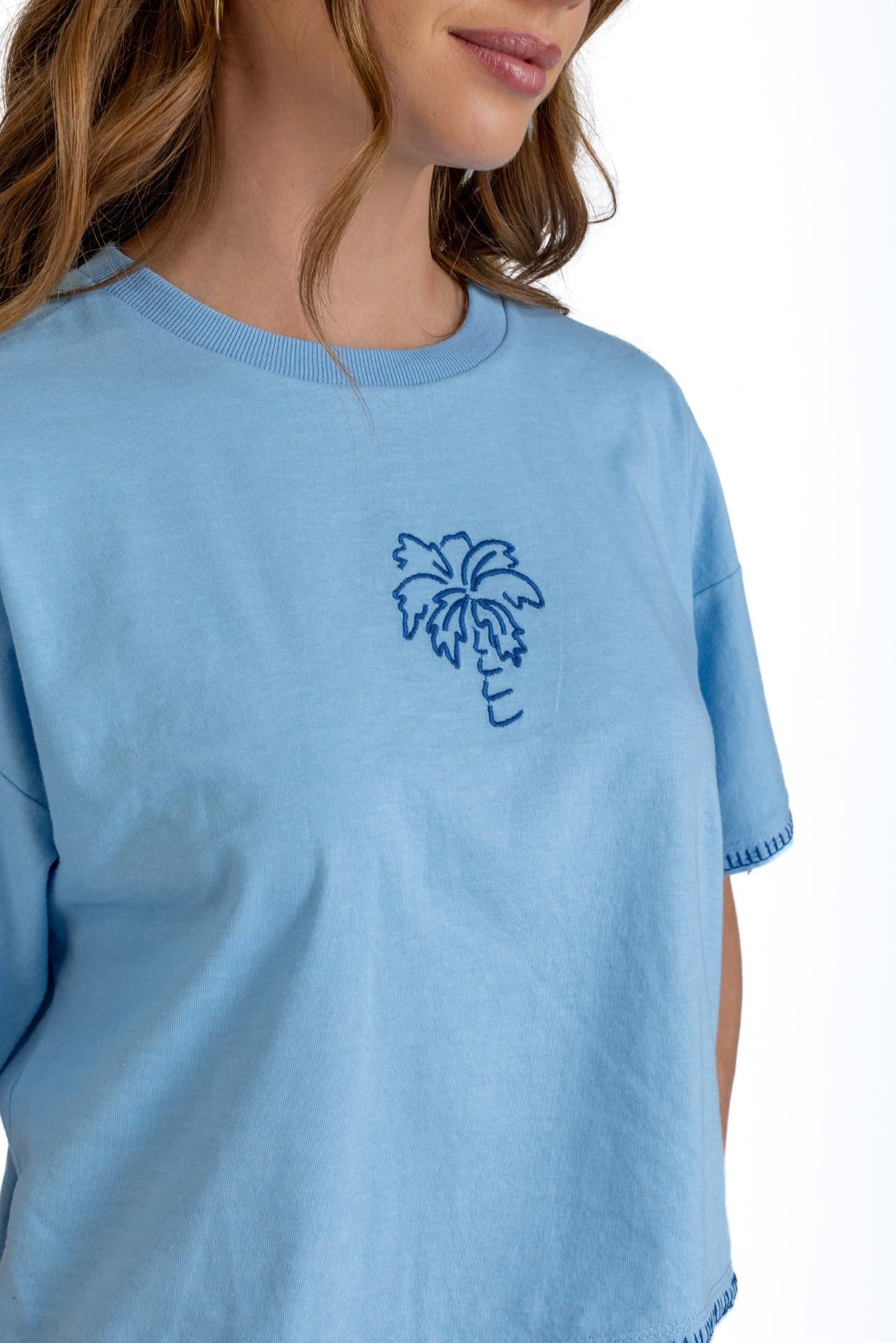 POLERA BIANCHI CROP OVERSIZE C/ BORDADO CELESTE EFESIS