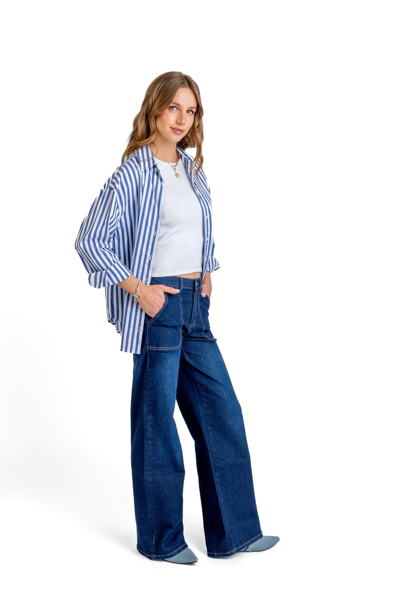 CAMISA STRIPE OVERSIZE LISTADA AZUL EFESIS