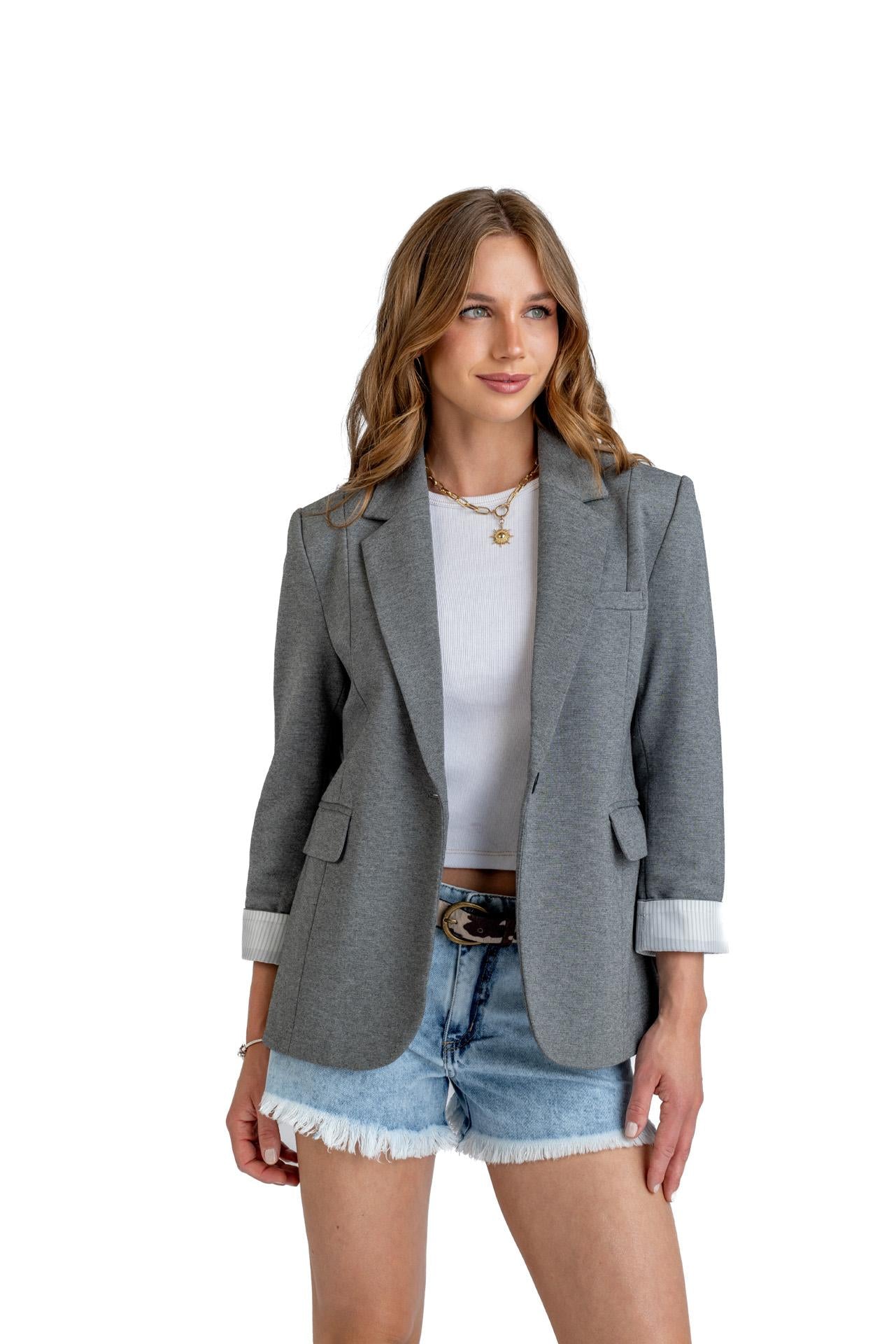 BLAZER BLAZ REGULAR MANGA ROLL UP GRIS EFESIS