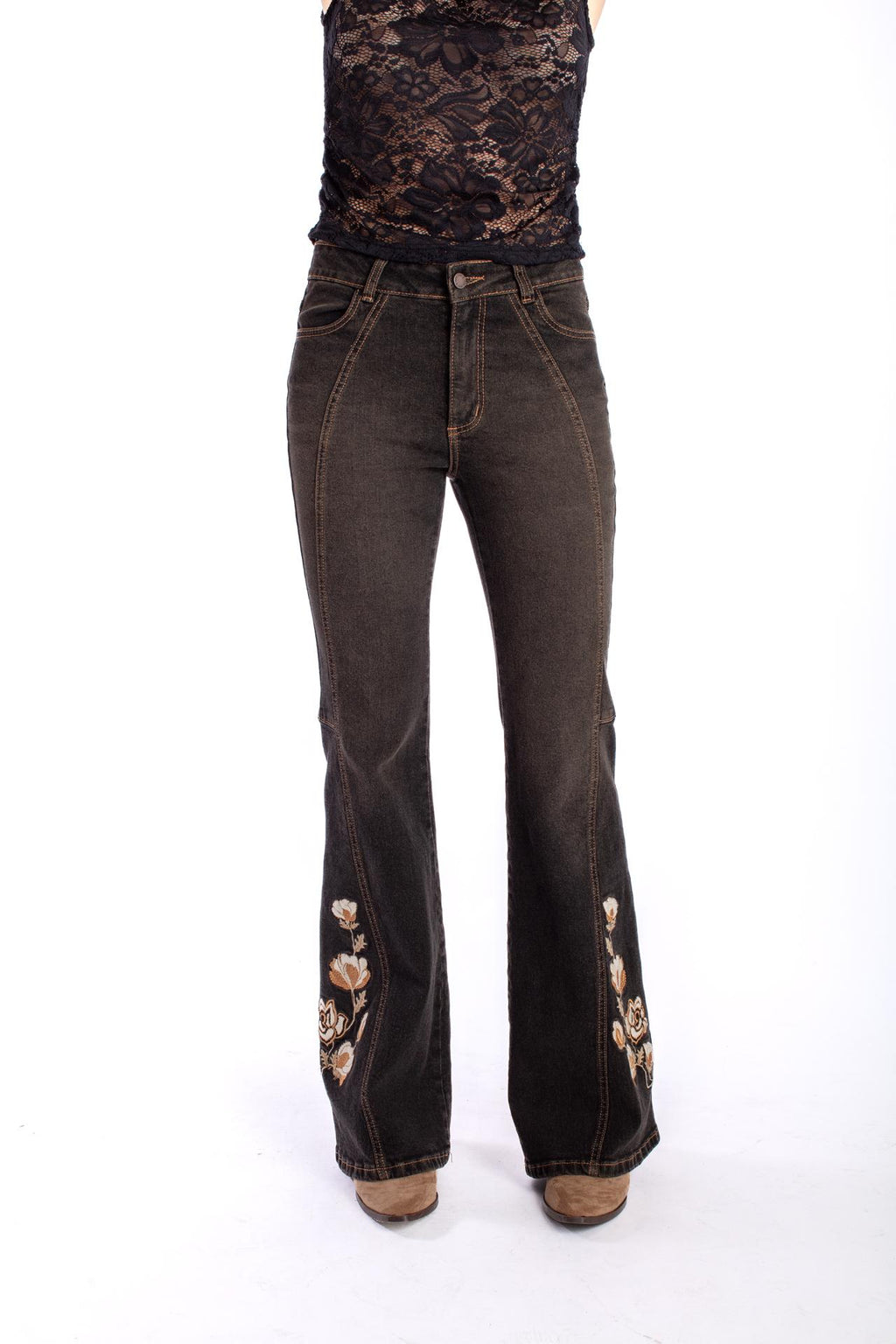JEANS CURVI FLARE CORTES Y BORDADO EFESIS