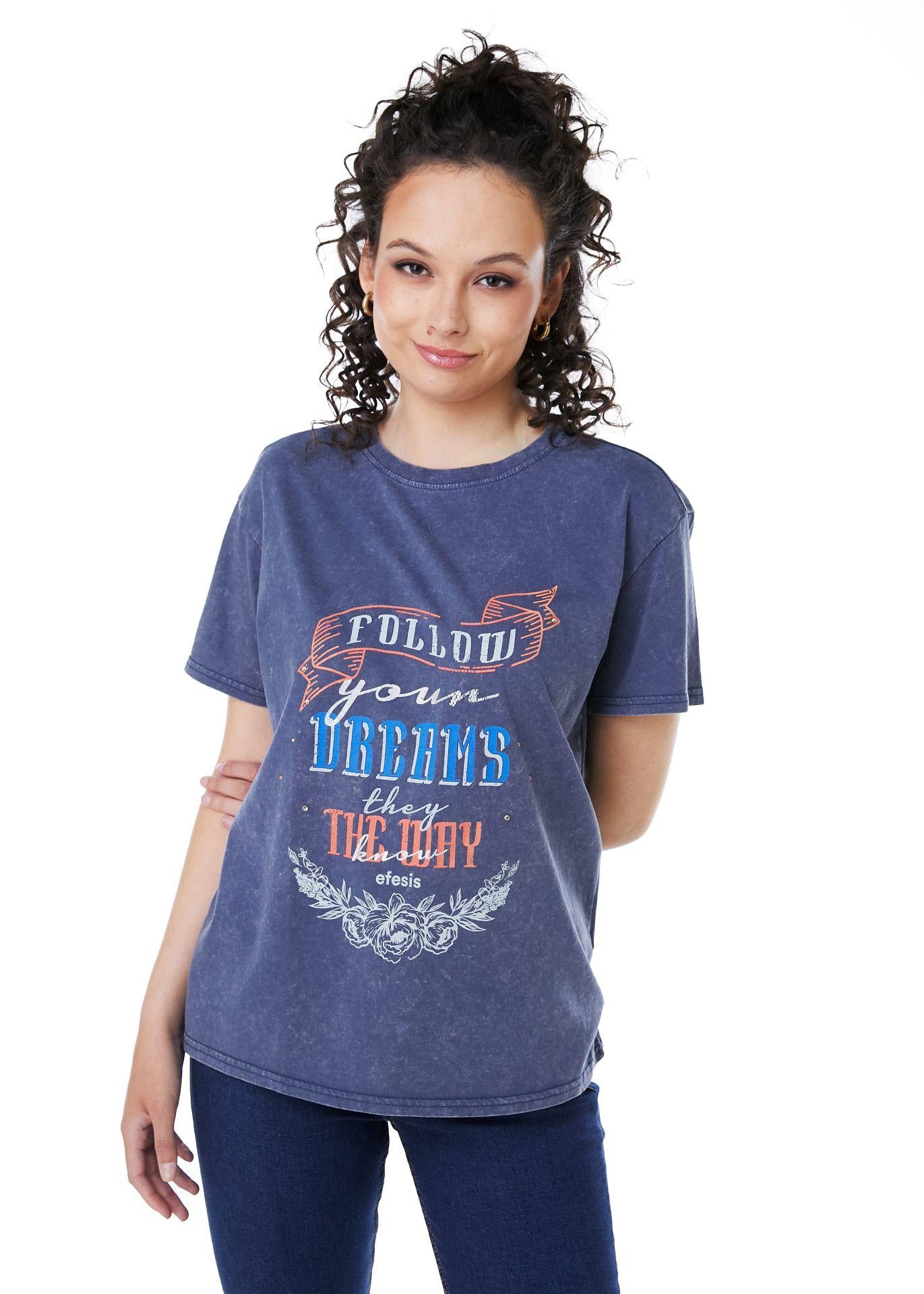 POLERA IKER REGULAR ESTAMPADA AZUL EFESIS