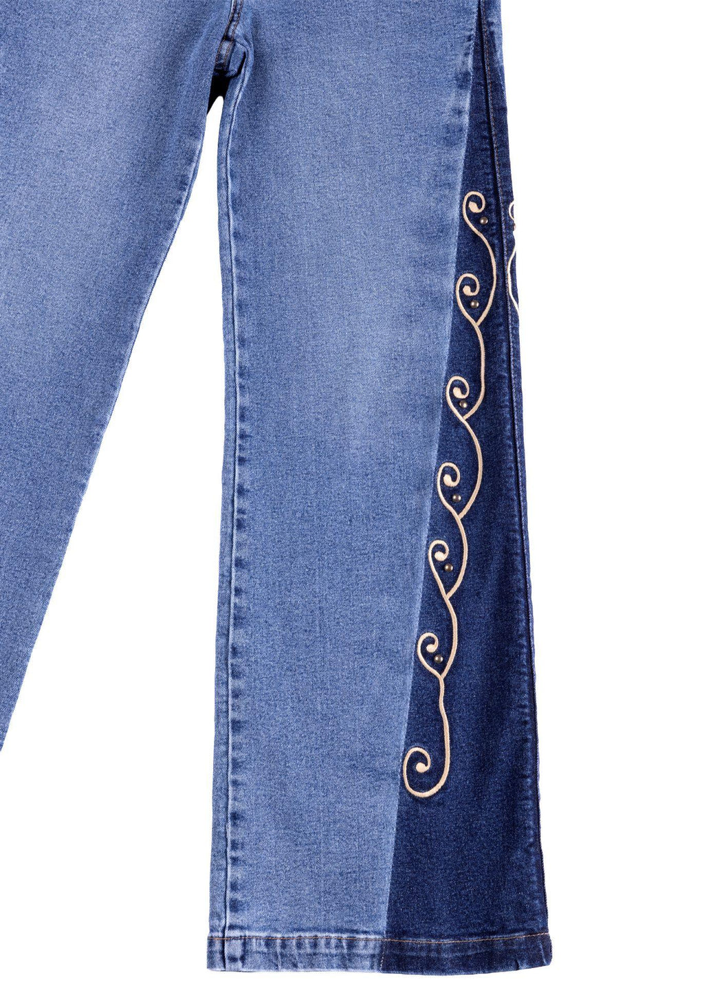 Jeans Virgo Palazzo Bordado y Tachas Azul Efesis