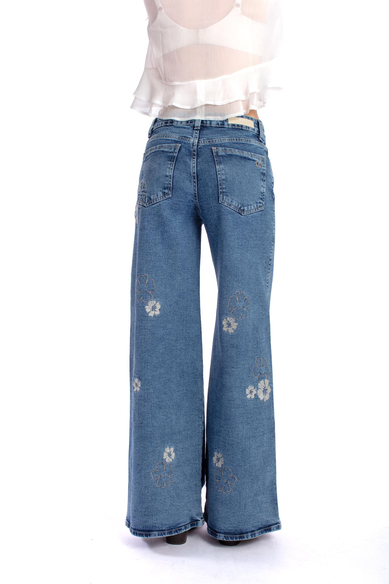 JEANS BERMELLÓN PALAZZO ESTAMPADO FLORES AZUL EFESIS