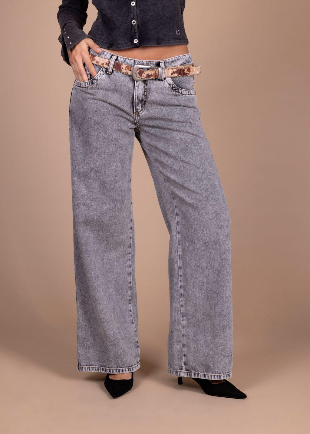 Jeans Puff Grey Wide Bolsillo c/Estrellas Gris Efesis