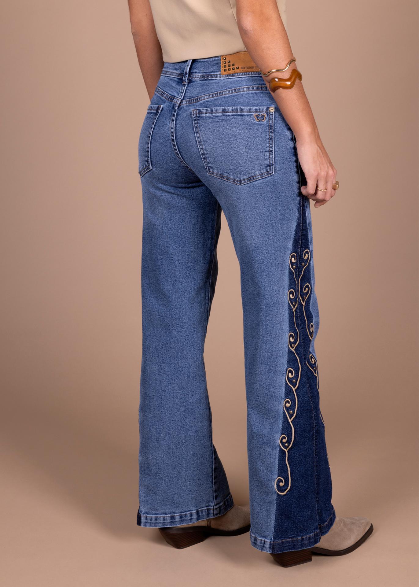 Jeans Virgo Palazzo Bordado y Tachas Azul Efesis